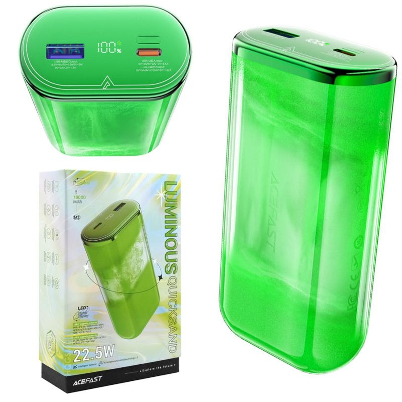 Fluorescencyjny Powerbank z Wyświetlaczem | USB USB-C AFC SCP QC PD 22.5W | 10000mAh