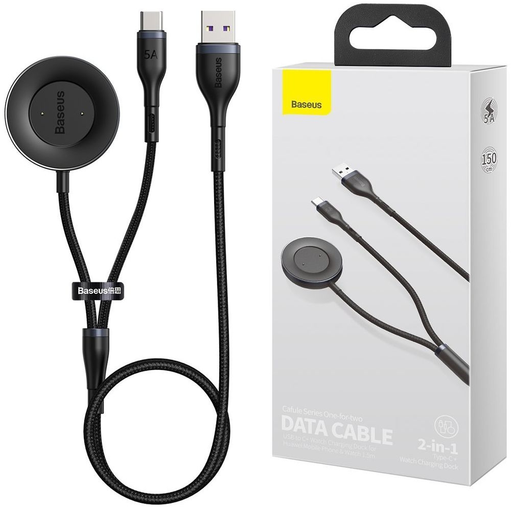 Baseus | Wytrzymały Kabel USB-C 5A 40W + Ładowarka Magnetyczna Huawei Watch GT | 150cm
