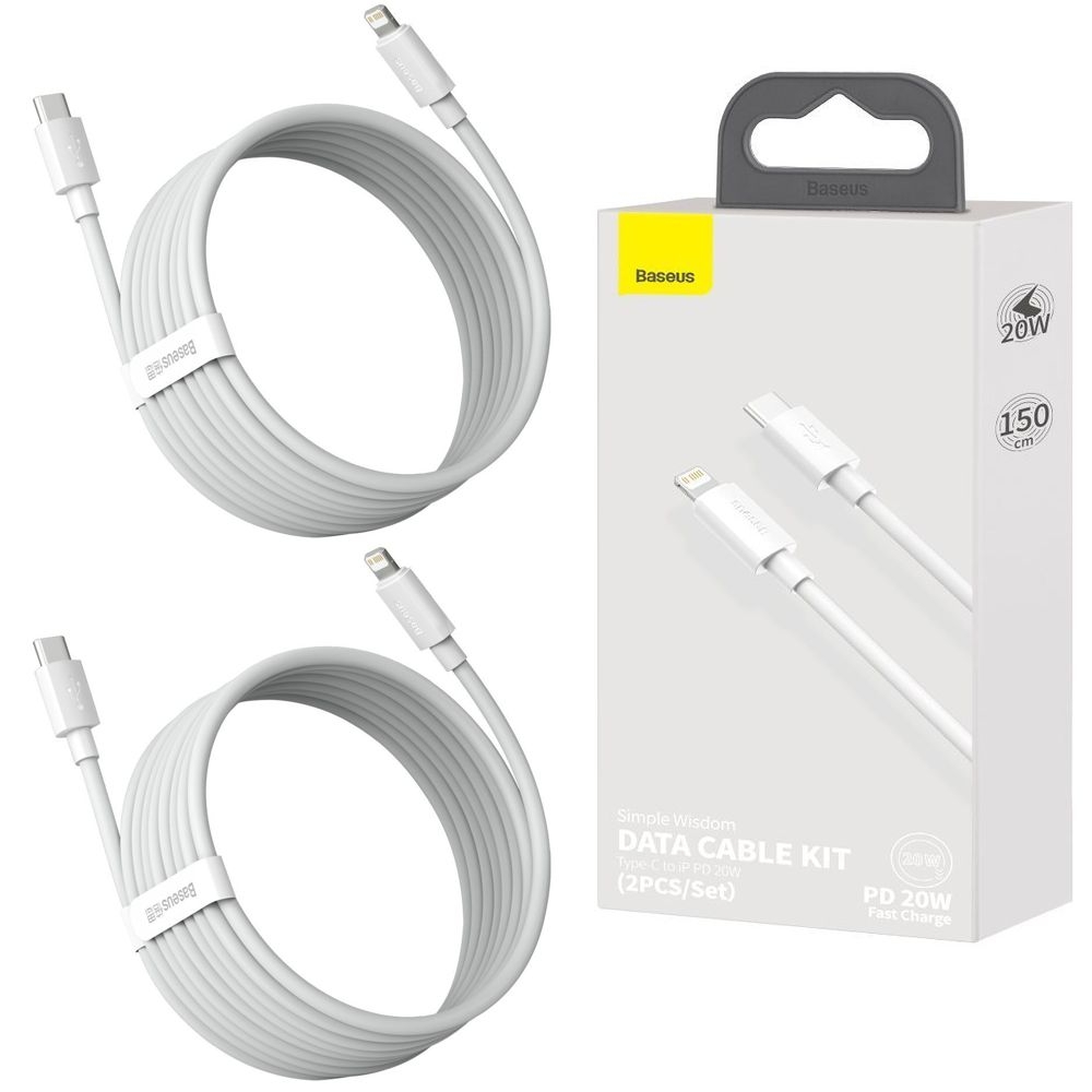 Baseus Simple | Wytrzymały Kabel USB-C Apple Lightning | PD 20W | 150cm &#8211; 2 sztuki