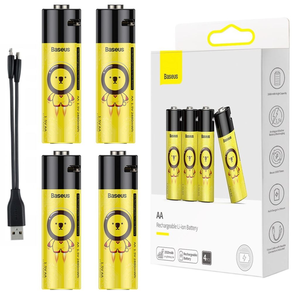 Baseus 4x Akumulatory Baterie AA 1920mAh z wejściem microUSB