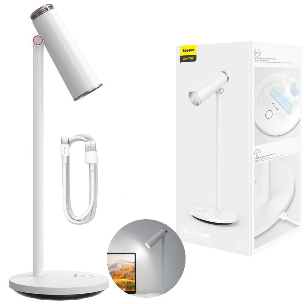 Baseus | Biurkowa Lampka LED | Wbudowana Bateria | 3 Barwy Światła