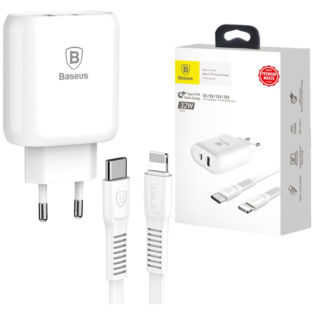 Baseus Bojure | Mocna Ładowarka Sieciowa 32W QC 15V USB-C + Kabel Lightning