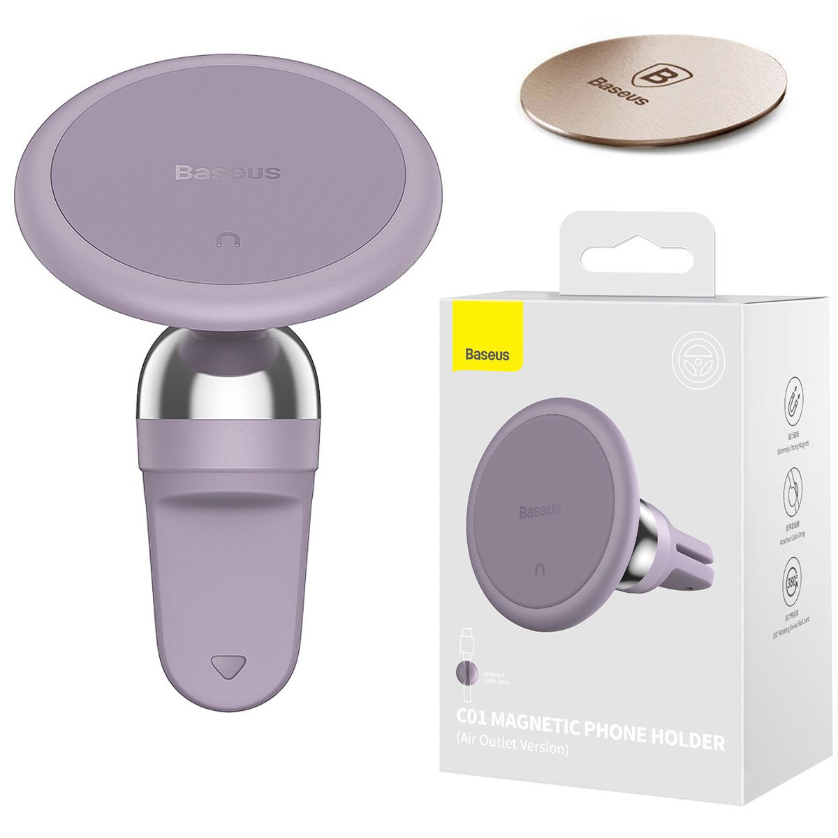 Baseus | Uchwyt Magnetyczny z Mocowaniem na Kabel | do Kratki | Fioletowy