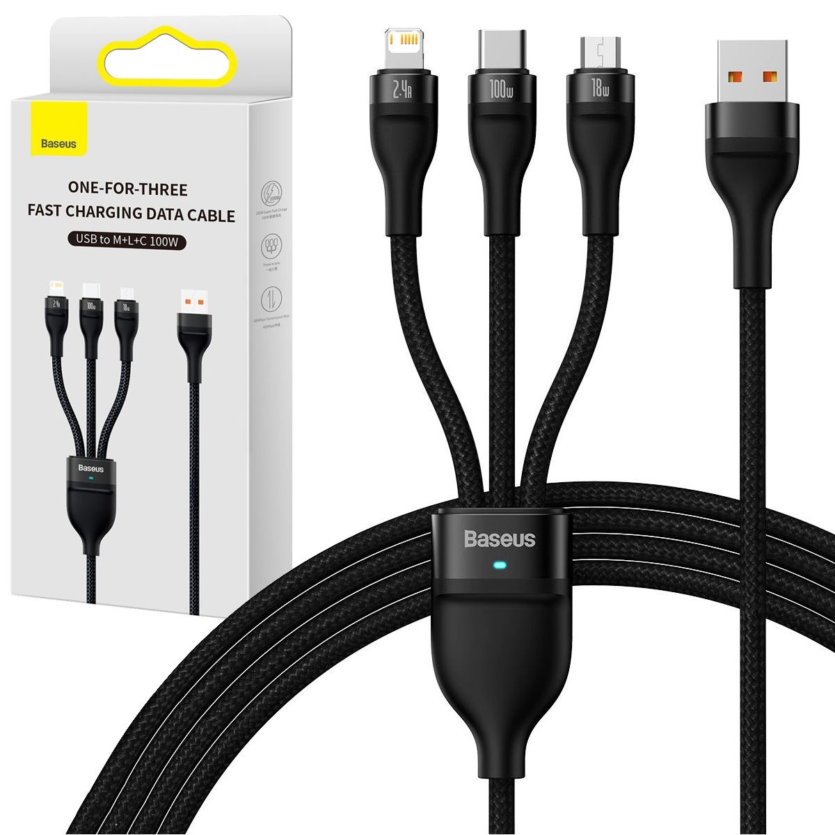 Baseus | Szybki Kabel 3w1 microUSB USB-C Lightning 100W | 120cm