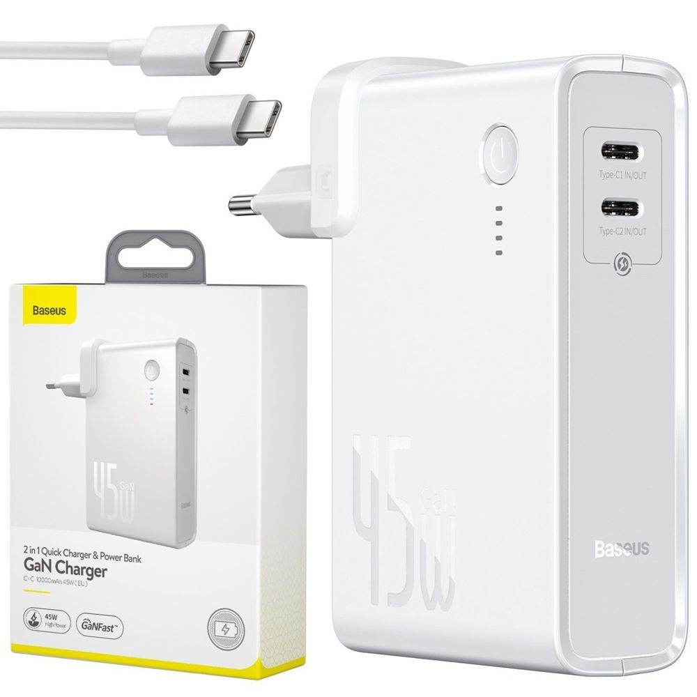 Baseus GaN Charger | Ładowarka Powerbank USB-C PPS 45W QC 3.0 Power Delivery | 10000mAh + Kabel USB-C