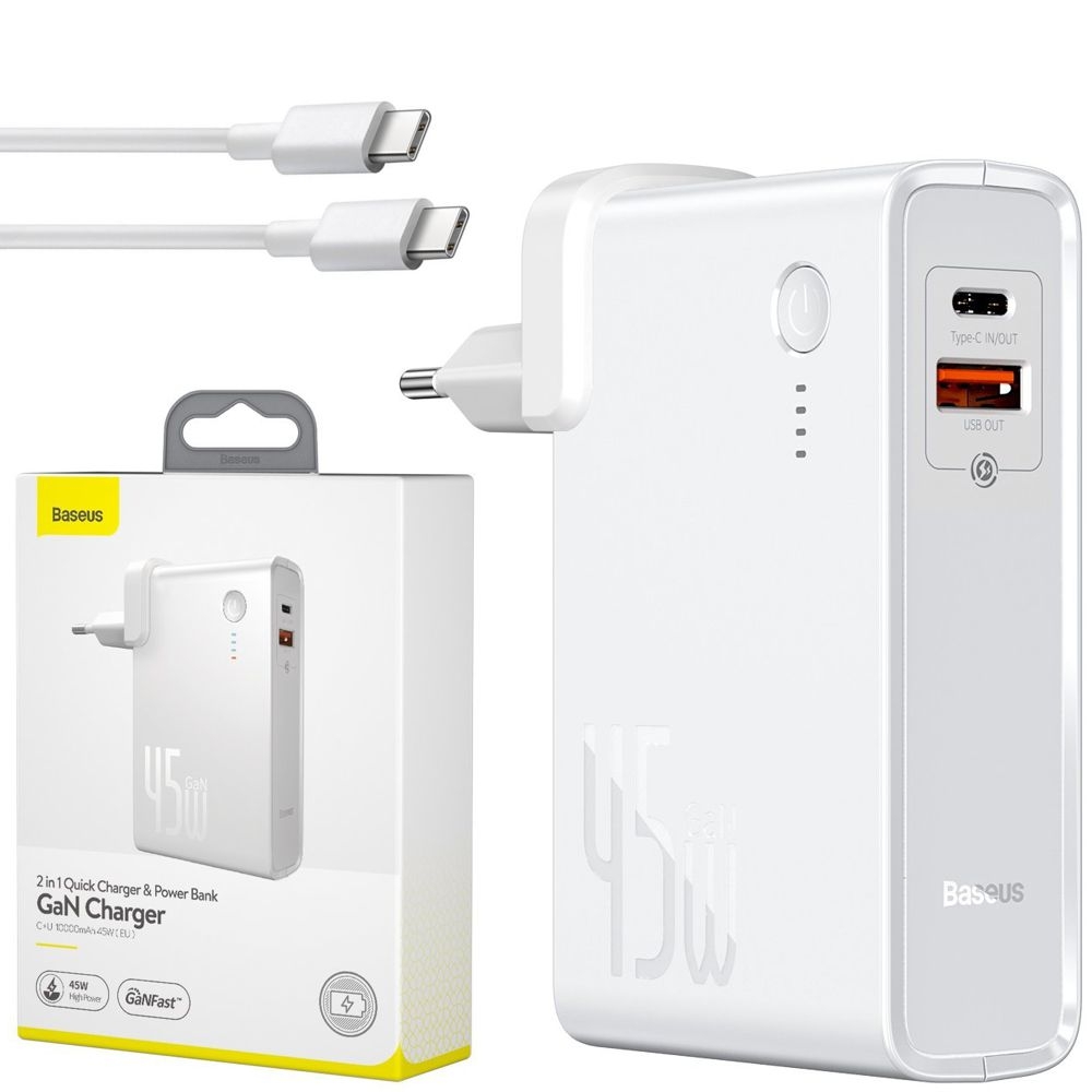 Baseus GaN Charger | Ładowarka Powerbank USB USB-CPPS 45W QC 3.0 Power Delivery | 10000mAh + Kabel USB-C
