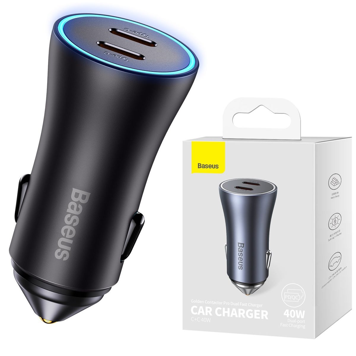 Baseus | Ładowarka Samochodowa 2x USB-C 40W QC PD | Szara