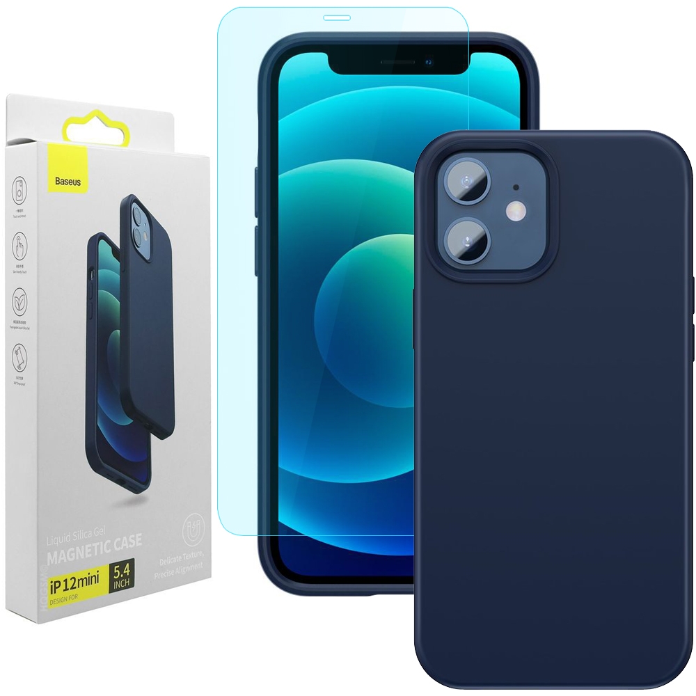 Baseus Silica Magnetic Case | Silikonowe Etui MagSafe + SZKŁO do Apple iPhone 12 Mini