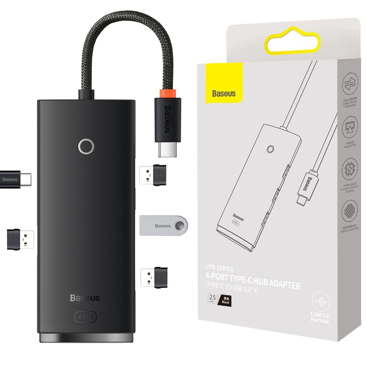 Baseus | USB-C HUB | USB-C 4x USB 3.0 | 25cm