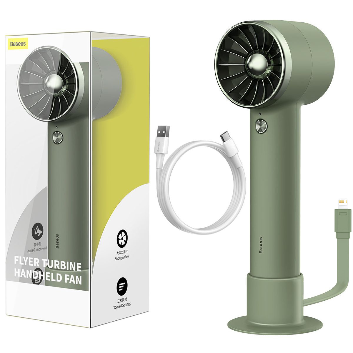 Baseus | Mini Przenośny Wiatrak Wentylator + Powerbank 4000mAh Lightning USB-C