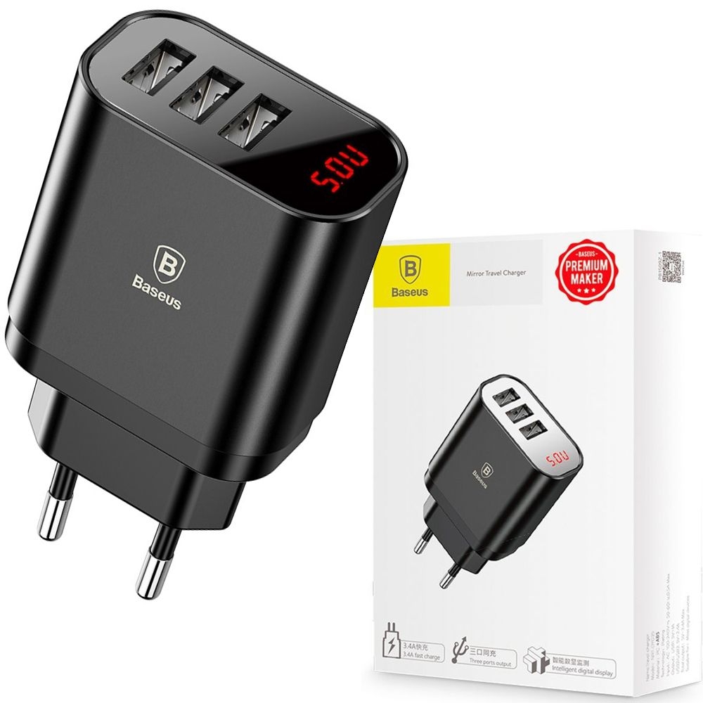 Baseus Mirror | Ładowarka Sieciowa z Wyświetlaczem LED 3xUSB