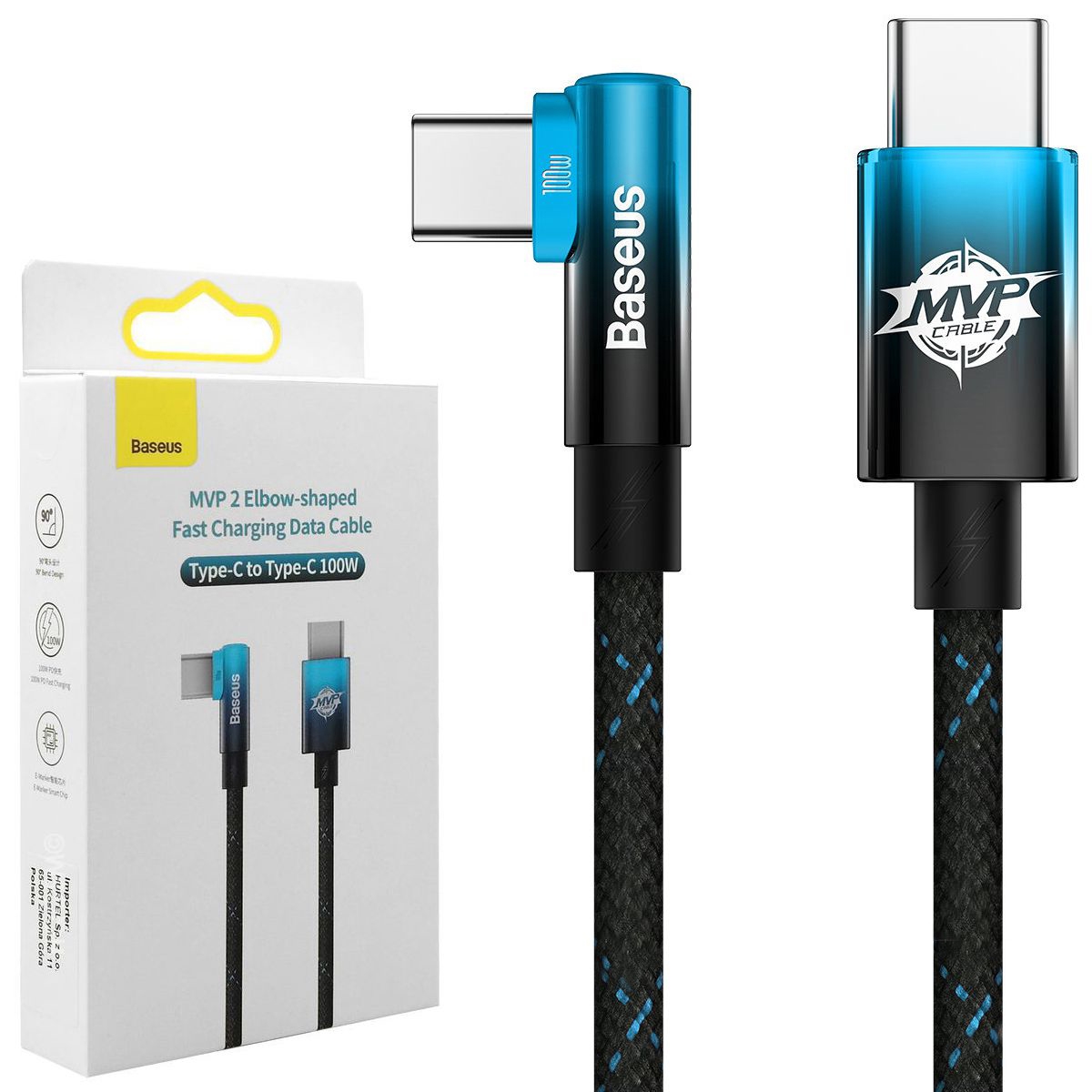 Baseus | Szybki Kątowy Kabel USB-C Power Delivery 100W | 200cm 2m