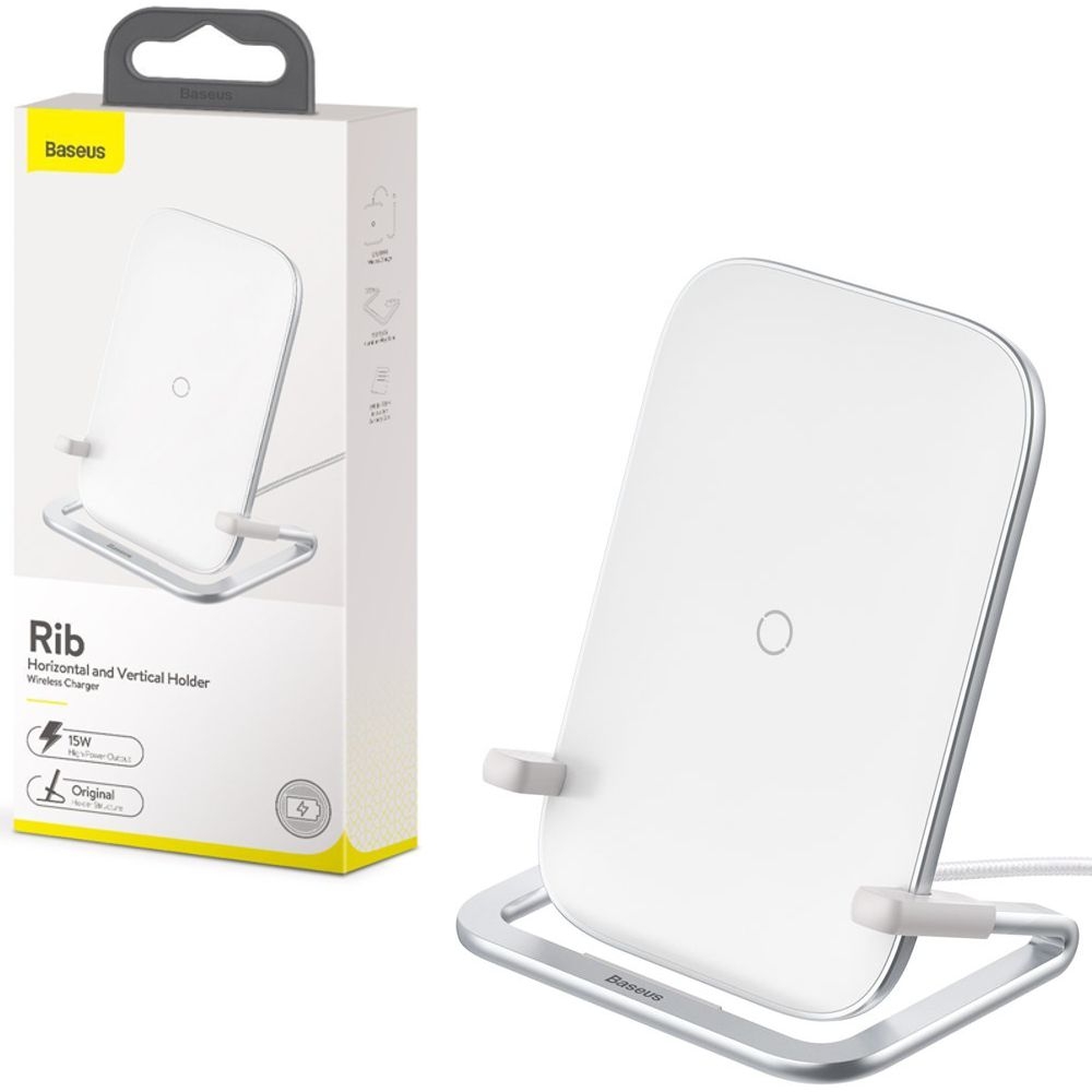 Baseus Rib | Szybka Ładowarka Indukcyjna Qi z Podstawką | 15W Quick Charge