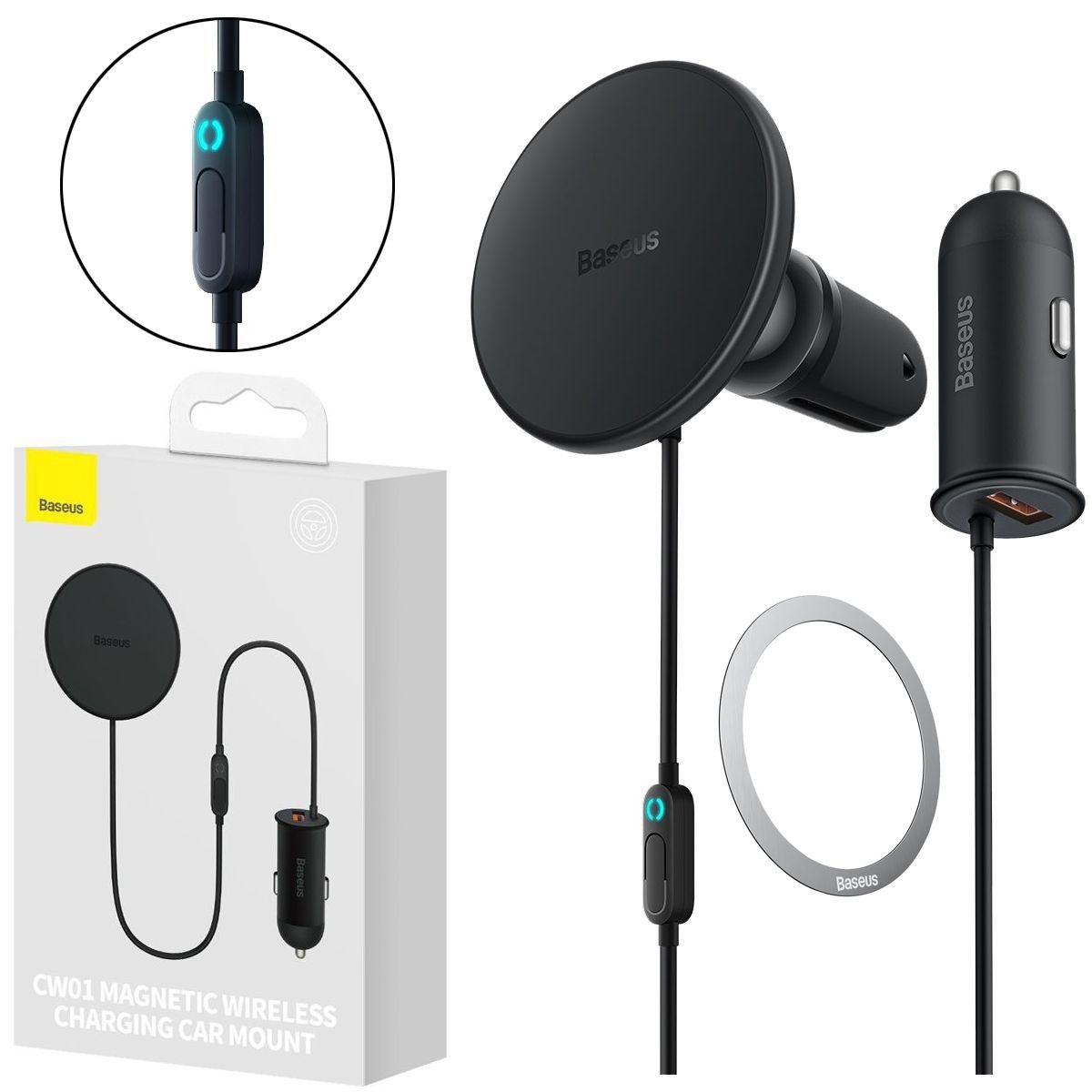 Baseus 40W | Magnetyczny Uchwyt MagSafe 15W + Ładowarka Samochodowa 25W do Apple iPhone