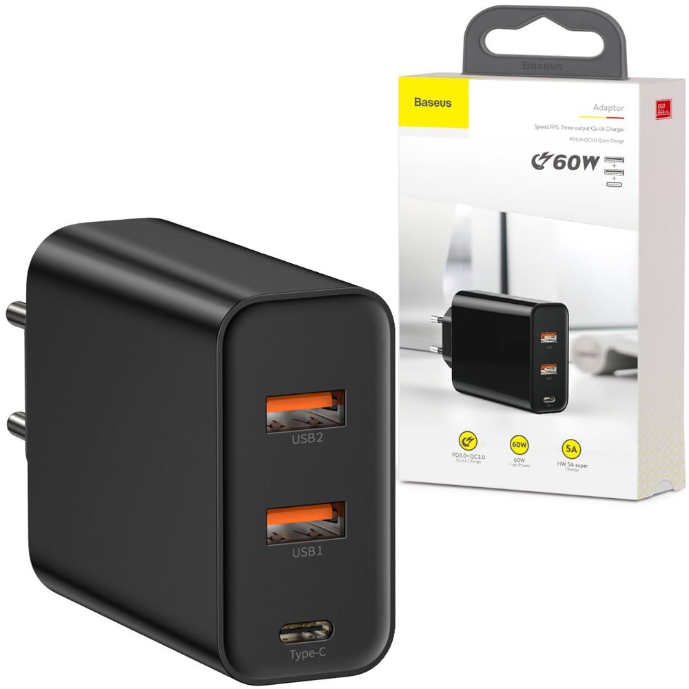 Baseus | Szybka Ładowarka  PPS PD 3.0 QC 4.0 2xUSB USB-C 20V 3A | 60W