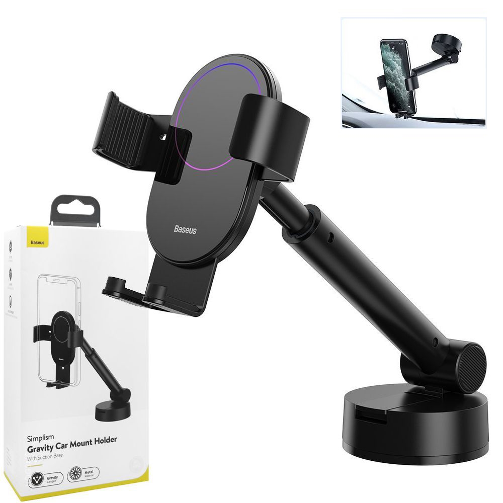 Baseus | Metalowy Uchwyt Grawitacyjny Teleskopowy na Deskę Szybę | Czarny