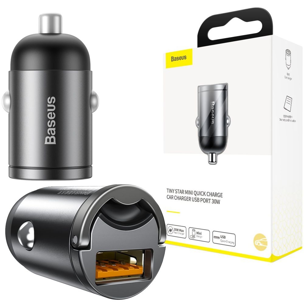 Baseus Tiny Star | Mini Ładowarka Samochodowa USB 30W QC 3.0 | Gray