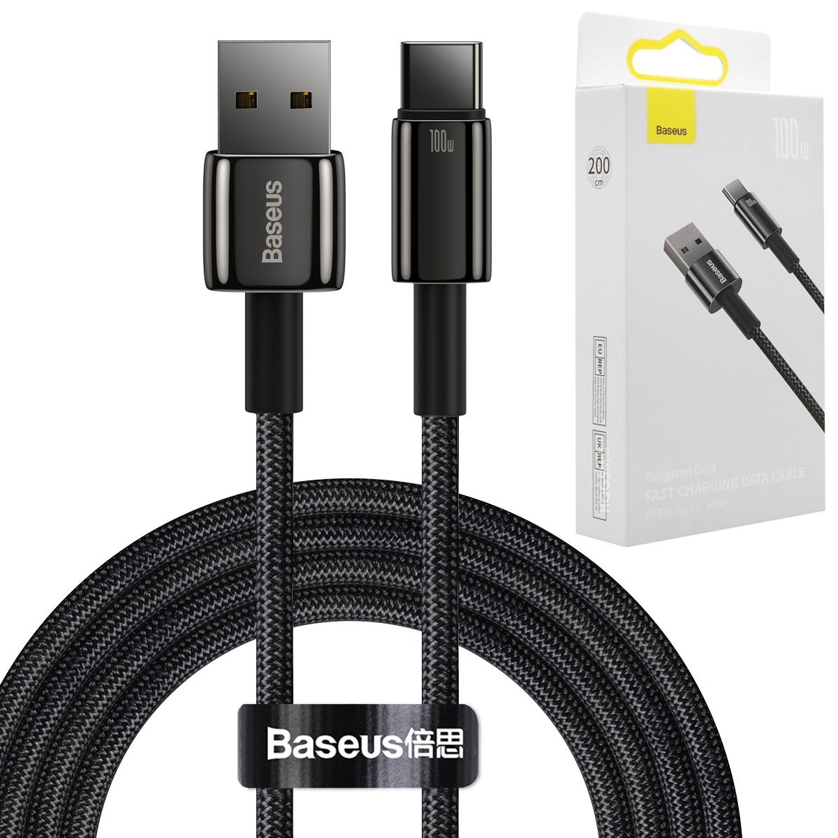 Baseus Tungsten | Szybki Kabel USB USB-C 100W | Czarny | 200cm