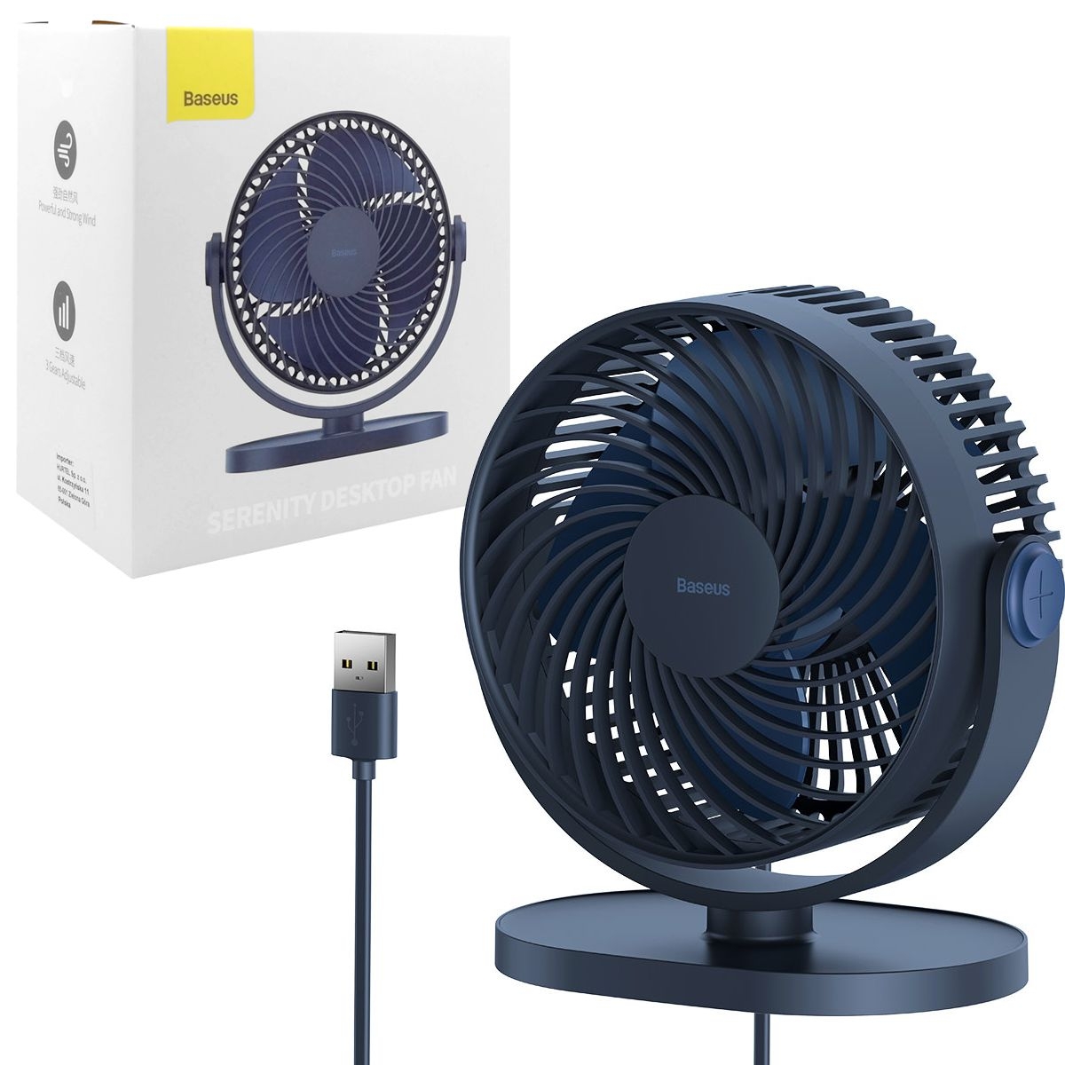 Baseus Serenity | Mocny Biurkowy Wentylator z Kablem USB