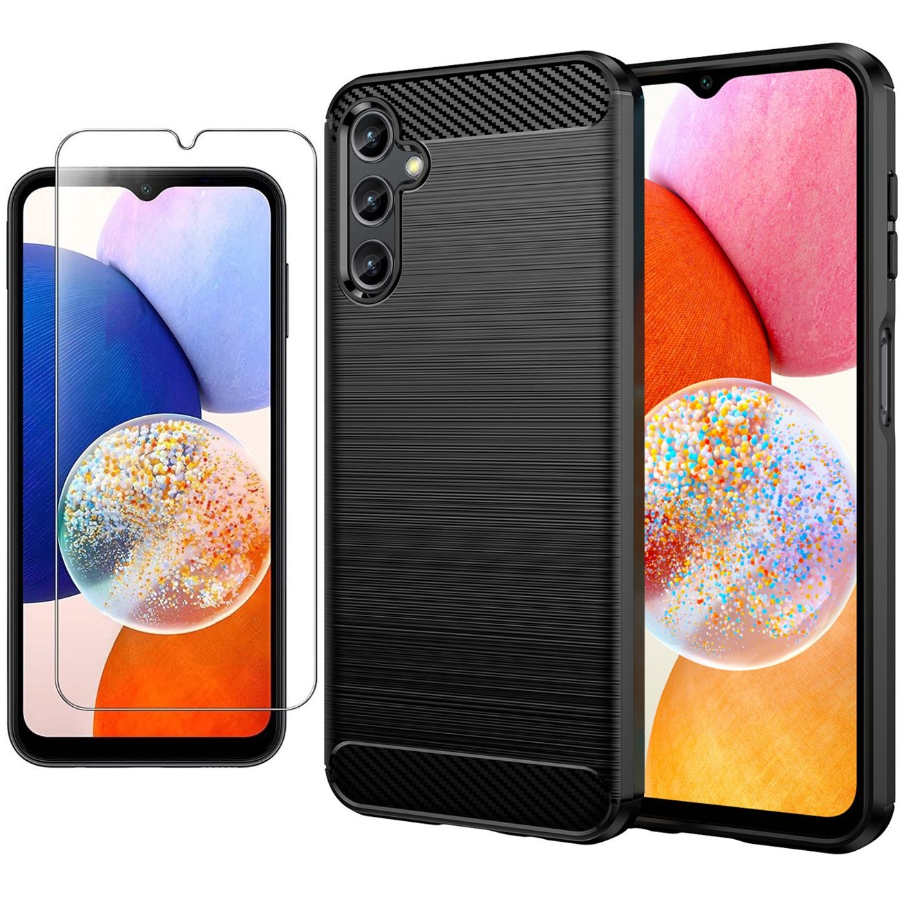 Etui CARBON Soft Case | Coal Black + SZKŁO do Samsung Galaxy A14 4G / 5G