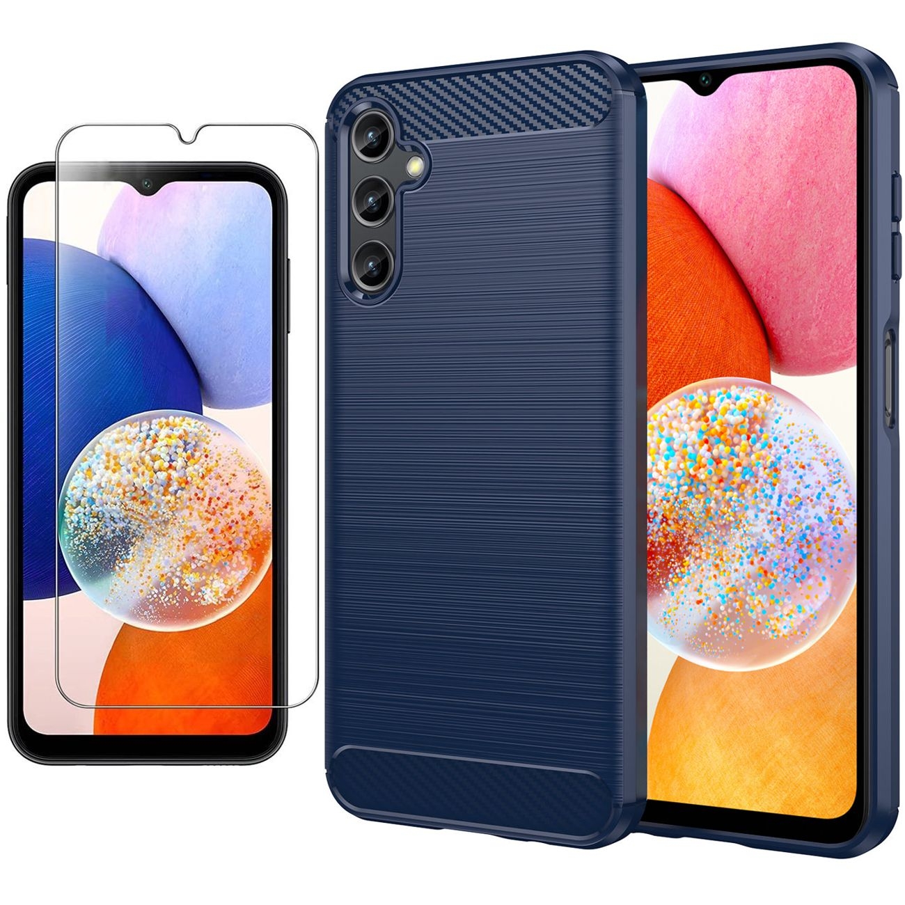 Etui CARBON Soft Case | Blueberry Blue + SZKŁO do Samsung Galaxy A14 4G / 5G