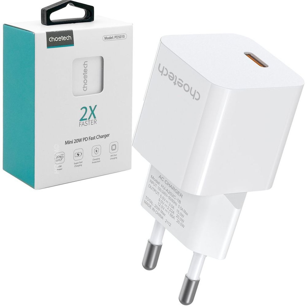 Choetech | Mini Ładowarka Sieciowa PPS USB-C 20W | Biała