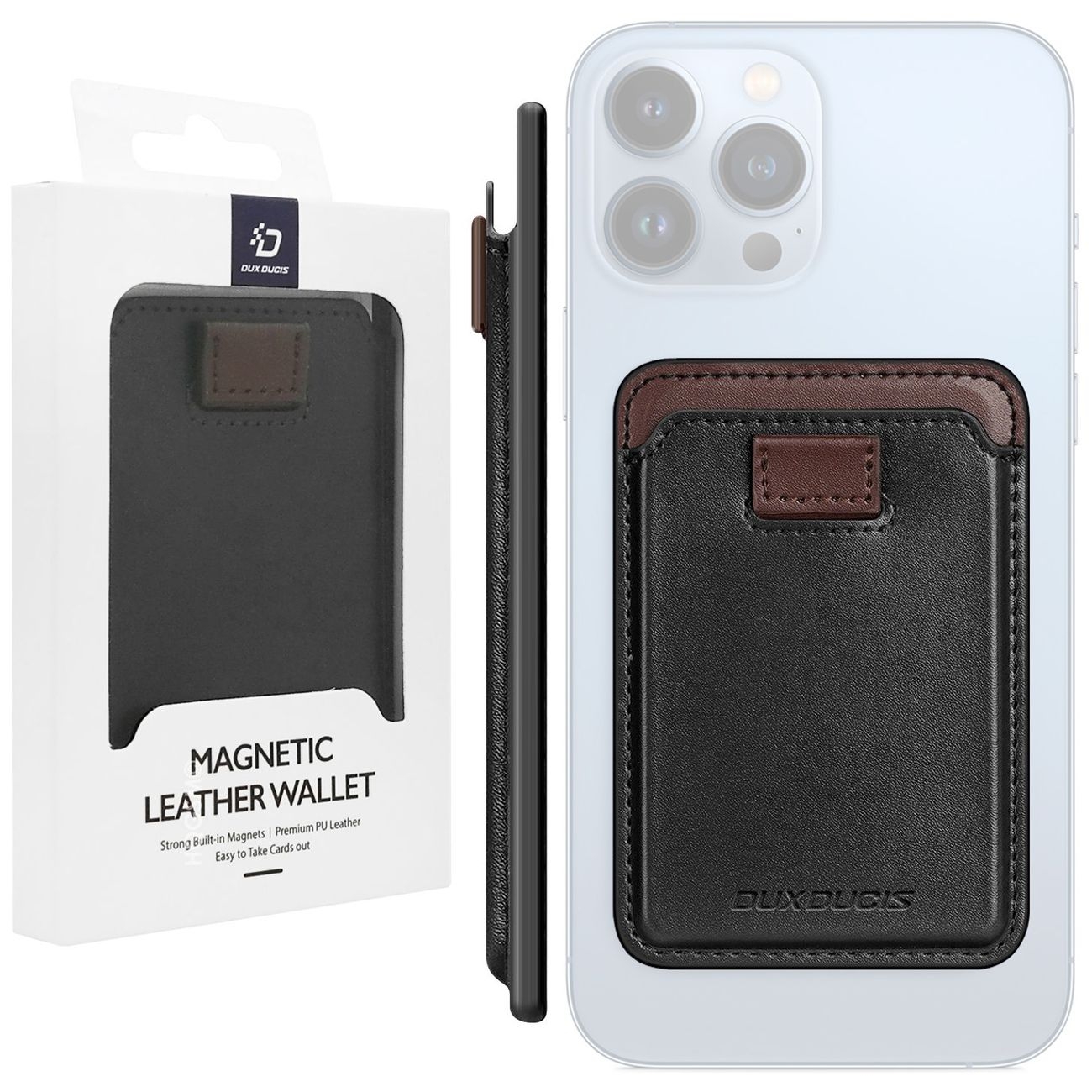 Dux Ducis | Skórzane Etui Portfel MagSafe | Czarne