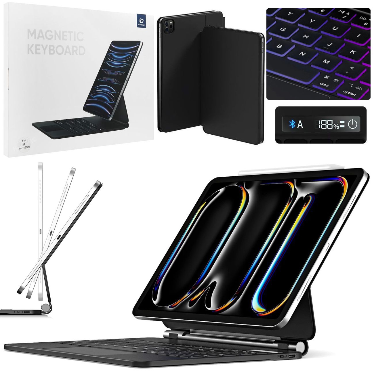 Dux Ducis Magic Keyboard | Etui Klawiatura z Podświetleniem | Czarna do Apple iPad Pro 11 M5 2025 / Pro 11 M4 2024