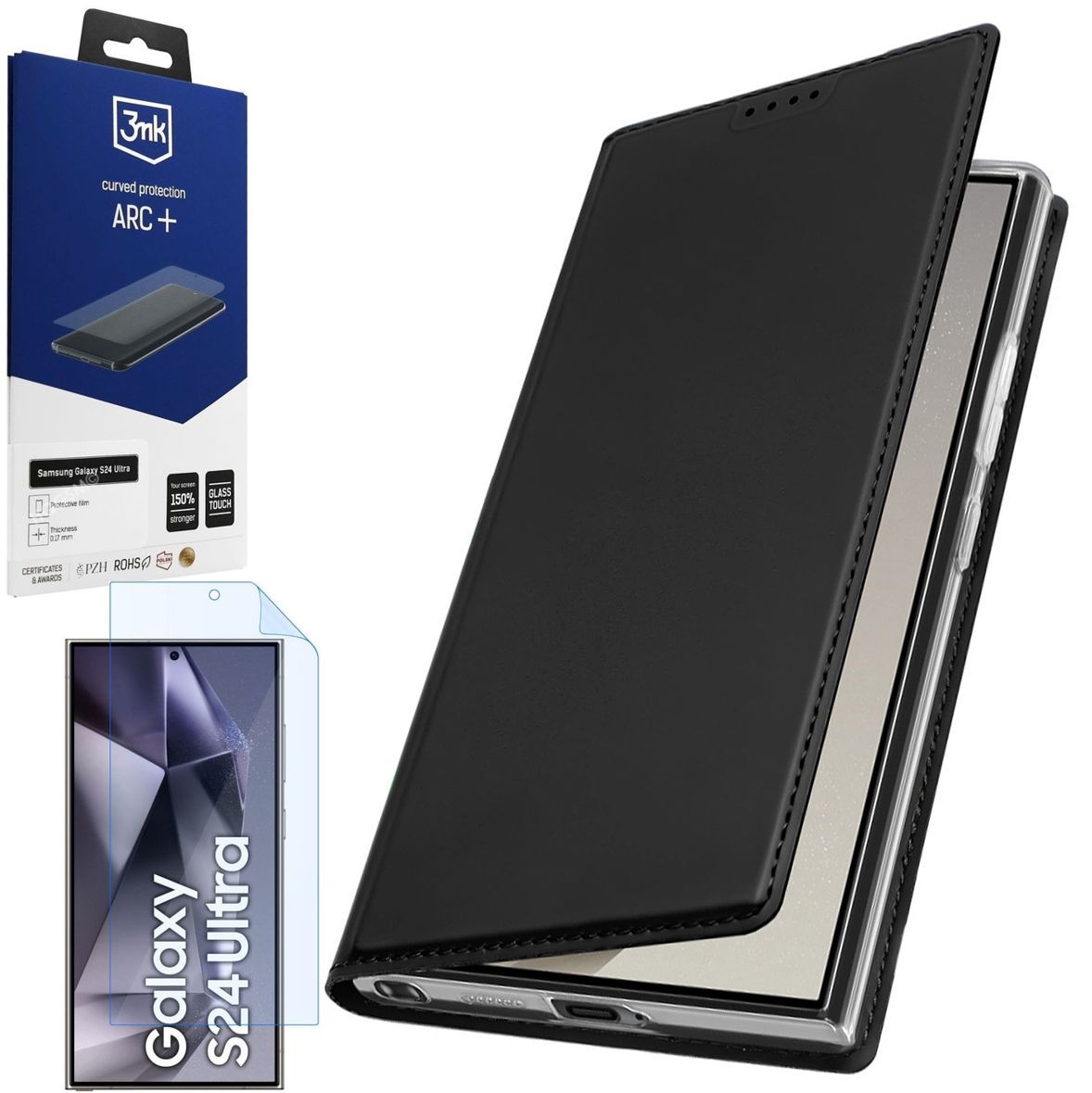 Etui z Klapką | DUX DUCIS | Skin Pro | Black + FOLIA 3mk ARC+ do Samsung Galaxy S24 Ultra