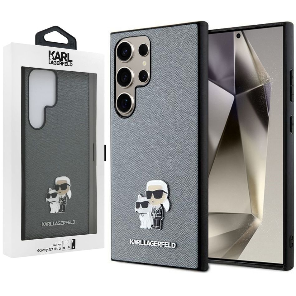Etui Karl Lagerfeld HardCase Saffiano | K&#038;C Metal Pin | Gray do Samsung Galaxy S24 Ultra