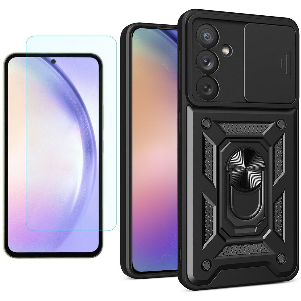 Hybrydowe Etui Ring Camshield | Czarne + SZKŁO do Samsung Galaxy A54 5G