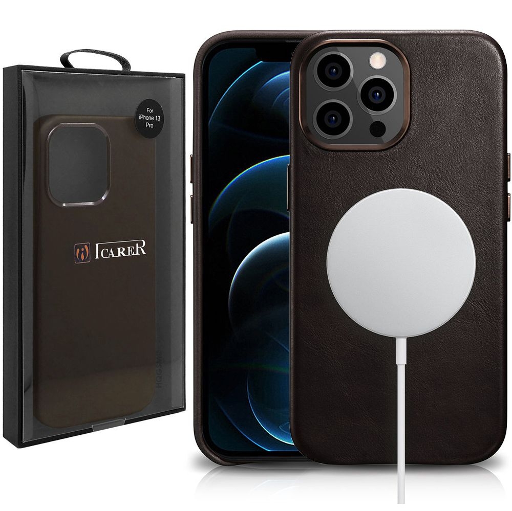 Skórzane Etui iCarer MagSafe Case do Apple iPhone 13 Pro