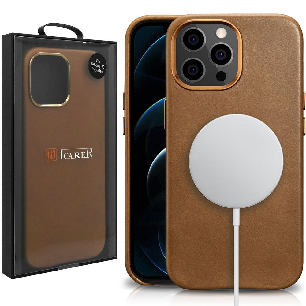 Skórzane Etui iCarer MagSafe Case | Brown do Apple iPhone 13 Pro Max