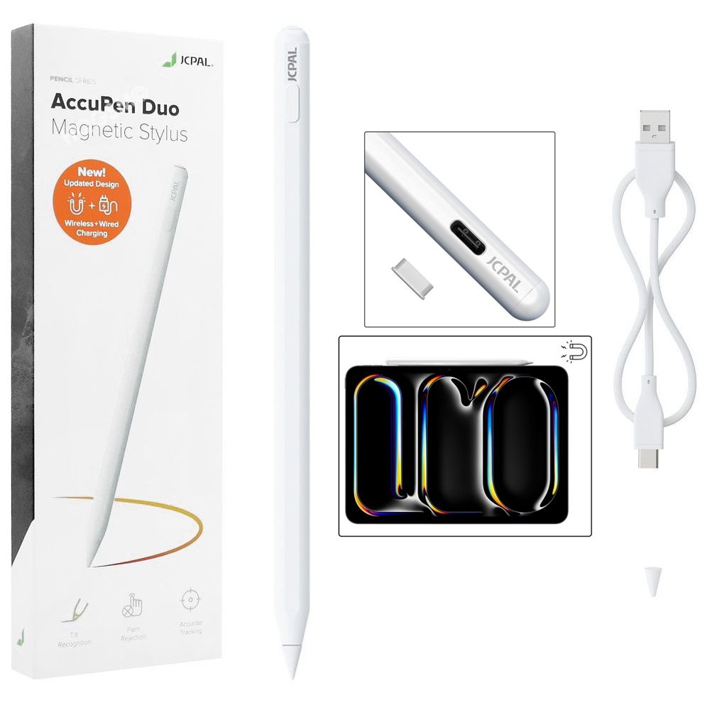 JcPal AccuPen DUO | Magnetyczny Rysik Pojemnościowy | Biały do Apple iPad