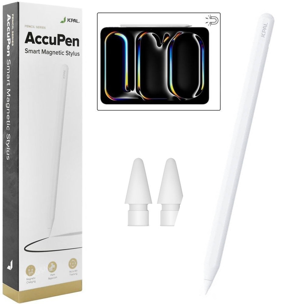 JcPal AccuPen Magnetic Pencil | Magnetyczny Bezprzewodowy Rysik + 2x Końcówka | Biały do Apple iPad