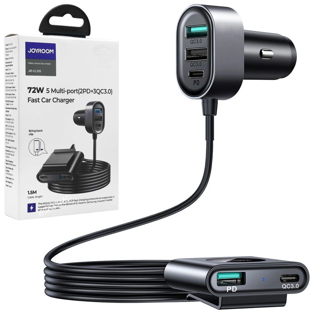 JoyRoom | Ładowarka Samochodowa Rozdzielacz dla Pasażerów | 3xUSB 2xUSB-C | PPS PD 120W