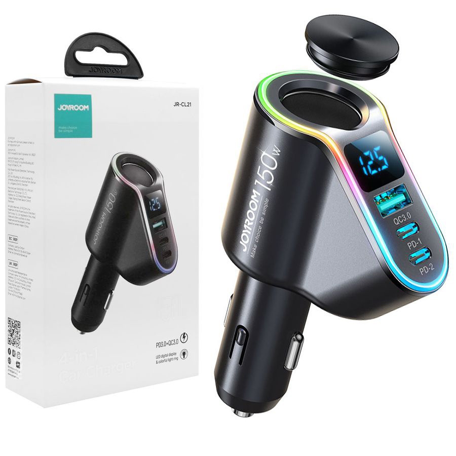Joyroom | Ładowarka Samochodowa 4w1 USB 2x USB-C PD3.0 QC3.0 60W + Gniazdo Zapalniczki 90W