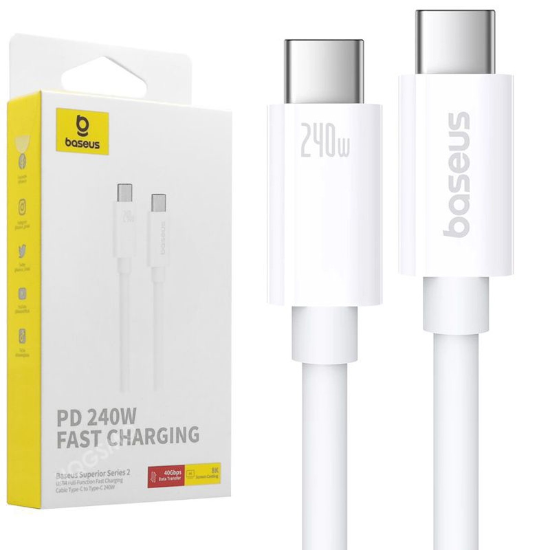 Baseus Superior | Szybki Kabel USB-C na USB-C 240W 40Gb/s 8K 60Hz | 100cm