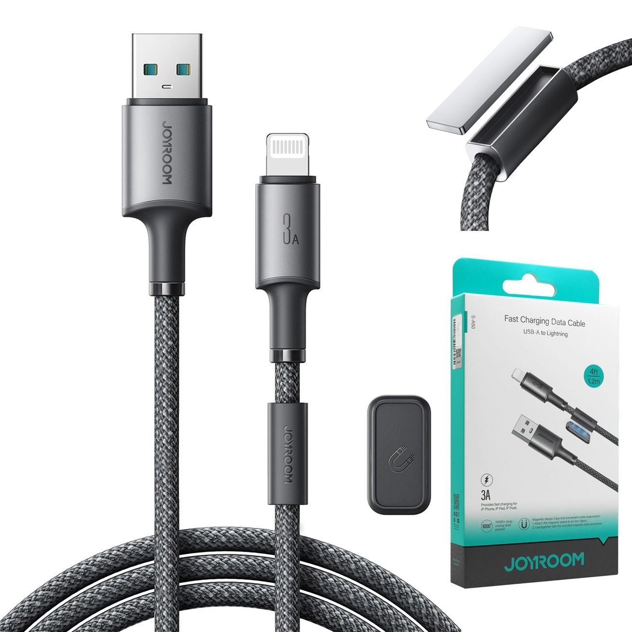 Joyroom | Szybki Kabel USB-A na Apple Lightning QC 3A + Uchwyt Magnetyczny | 120cm