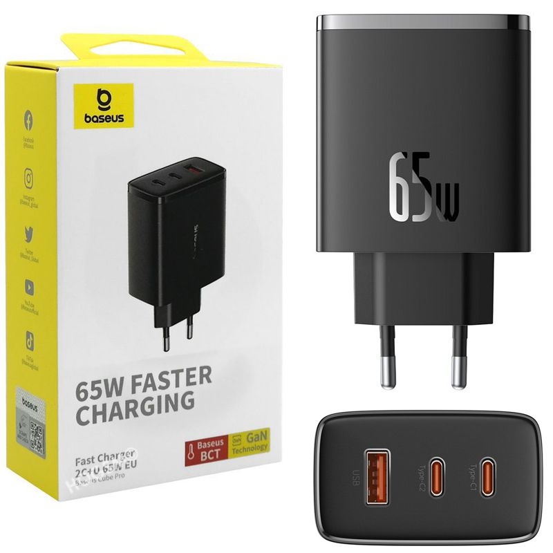 Baseus | Ładowarka Sieciowa 2x USB-C USB | GaN 3 Pro | 65W