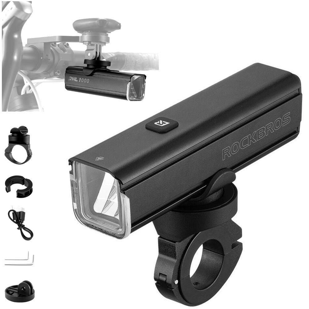 RockBros RHL1000 | Mocna Lampka Rowerowa Przednia | 1000lm IPX6 USB-C | na Kierownicę lub GoPro