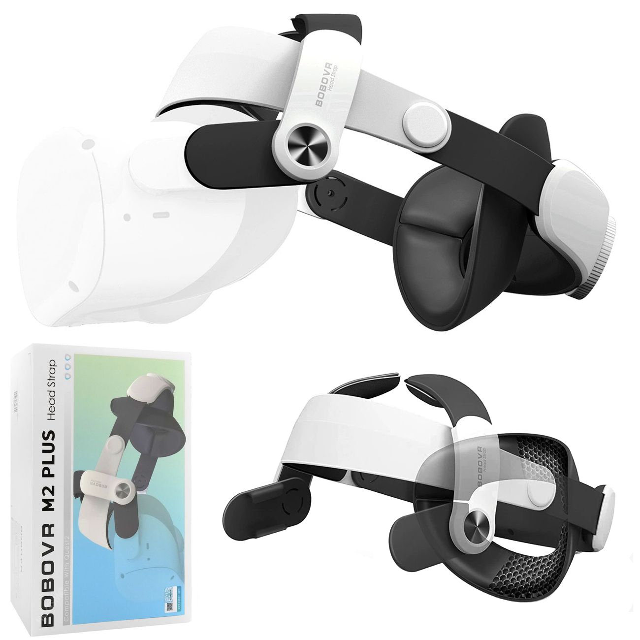 BoboVR M2 Plus | Sztywny Pasek Regulowany Odciążający | Biały do Oculus Meta Quest 2