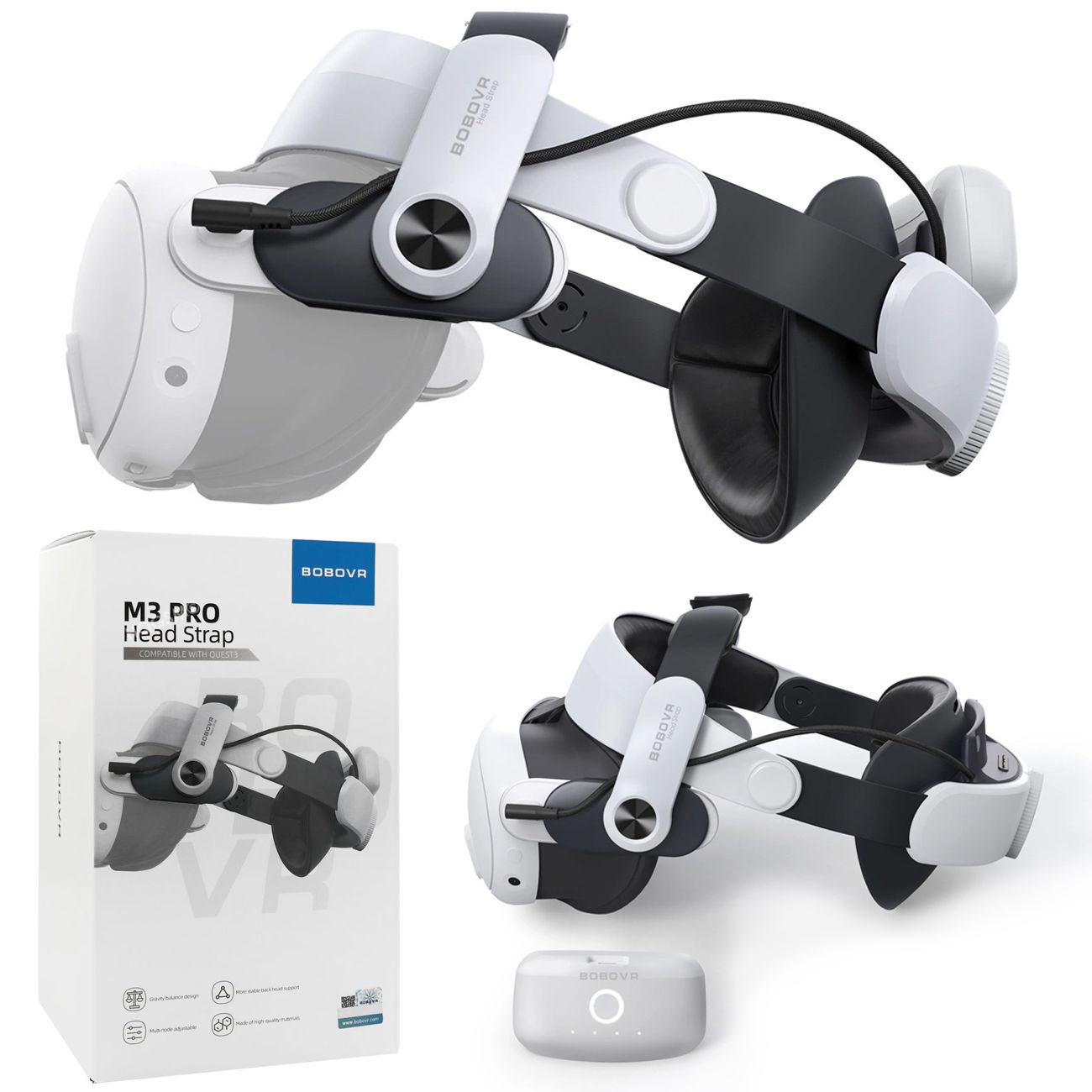 BoboVR M3 Pro | Sztywny Pasek Regulowany + Bateria 5200mAh do Oculus Meta Quest 3 / 3s