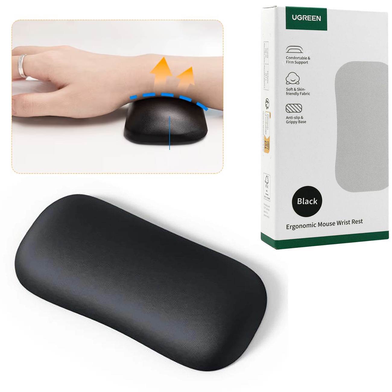 Ugreen Wrist Rest | Ergonomiczna Podkładka pod Nadgarstek Myszkę | Czarna