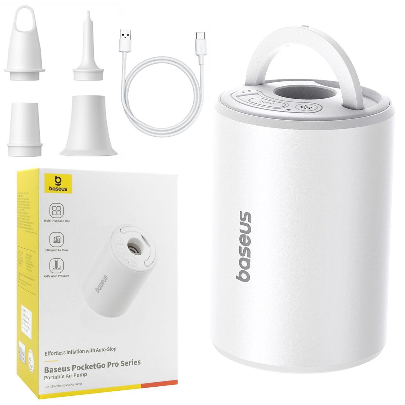 Baseus | Bezprzewodowa Pompka Turystyczna Plażowa z Wypompowywaniem | 240l/min 4kPa 2000mAh