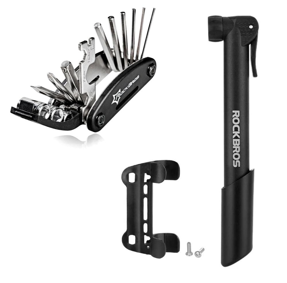 RockBros ZESTAW ROWEROWY | Mini Pompka z Uchwytem | 5.5bar + Klucz 16w1 Narzędzie Wielofunkcyjne