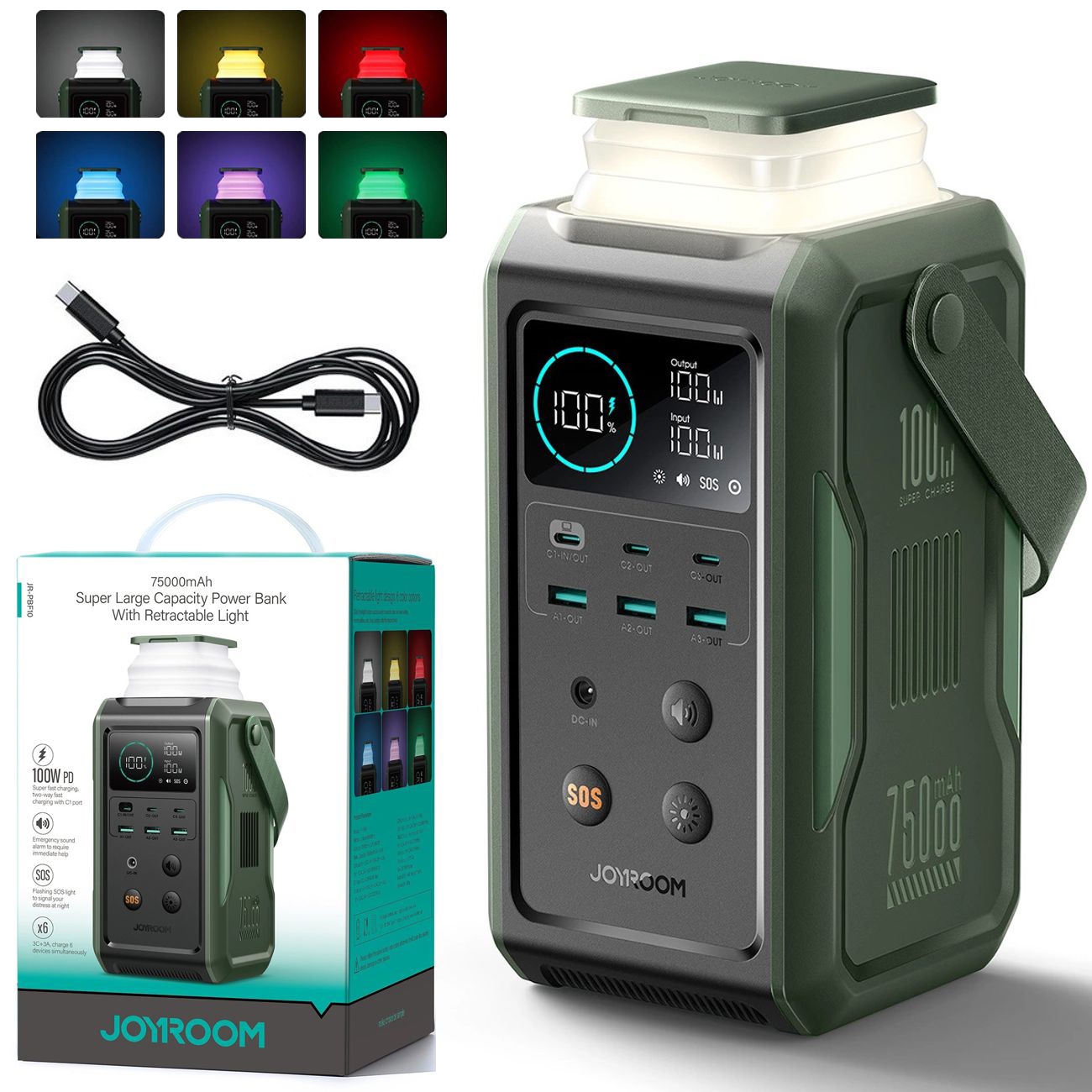 Joyroom | Powerbank Stacja Zasilania Wyświetlacz Lampa LED | 3x USB 3x USB-C | 75000mAh 100W