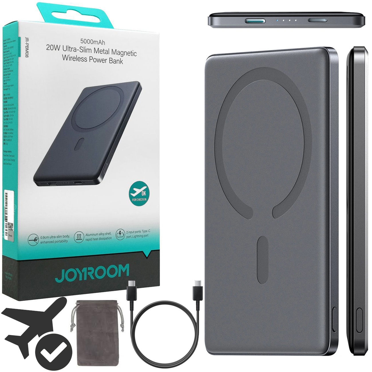 Joyroom | Magnetic Wireless Battery Pack | PowerBank MagSafe USB-C Lightning | 20W 5000mAh