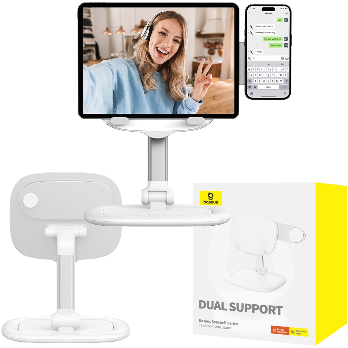 Baseus | Regulowany Stojak Uchwyt Podstawka 2w1 na Tablet + do MagSafe | Biały