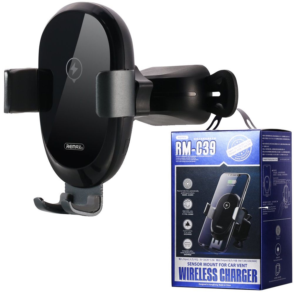 Remax | Automatyczny Uchwyt Indukcyjny Qi 10W do Kratki z Czujnikiem Podczerwieni | Czarny